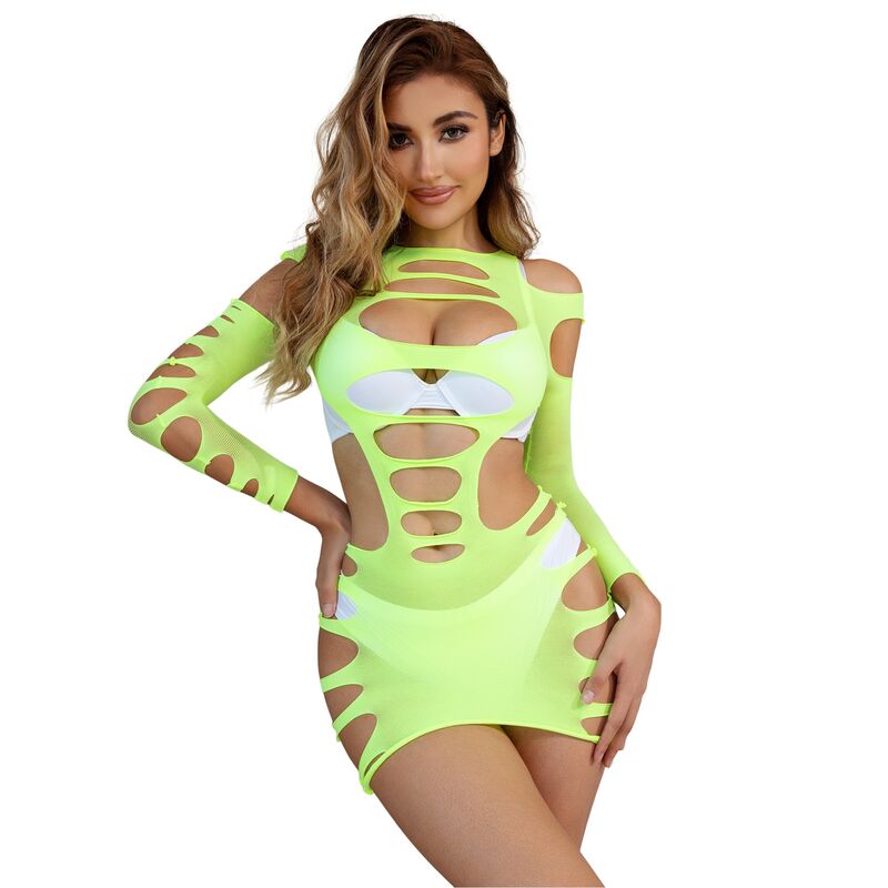 SUBBLIME - 952280 ELASTIC MESH LONG SLEEVE DRESS GREEN ONE SIZE