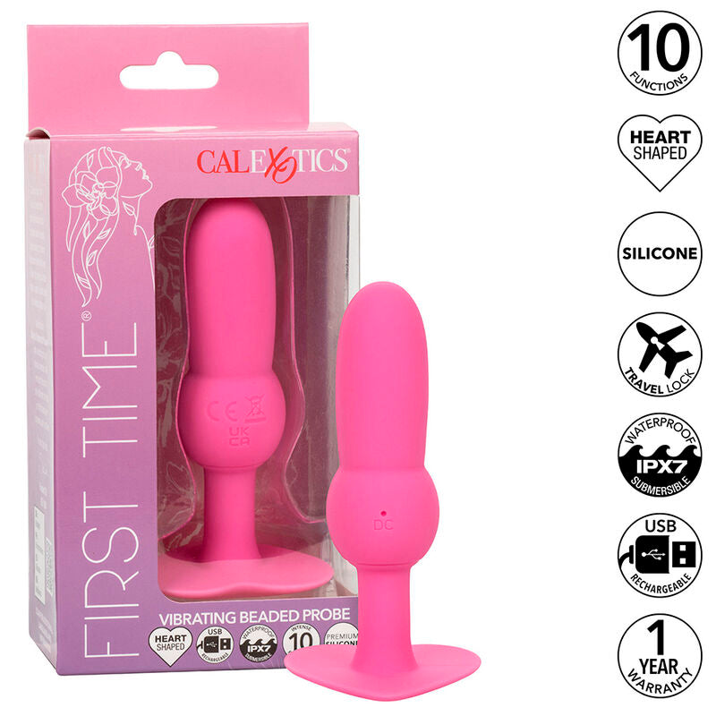 CALEXOTICS - FIRST TIME ANAL BEADED PROBE VIBRATING PLUG 10 FUNCTIONS PINK