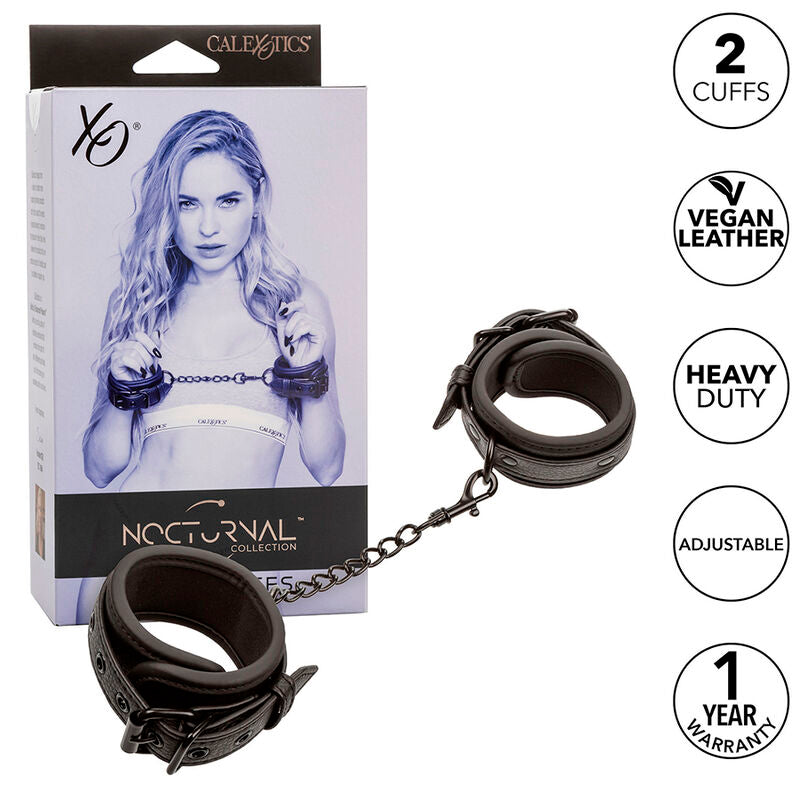 CALEXOTICS - NOCTURNAL ADJUSTABLE LEATHER WRIST CUFFS BLACK