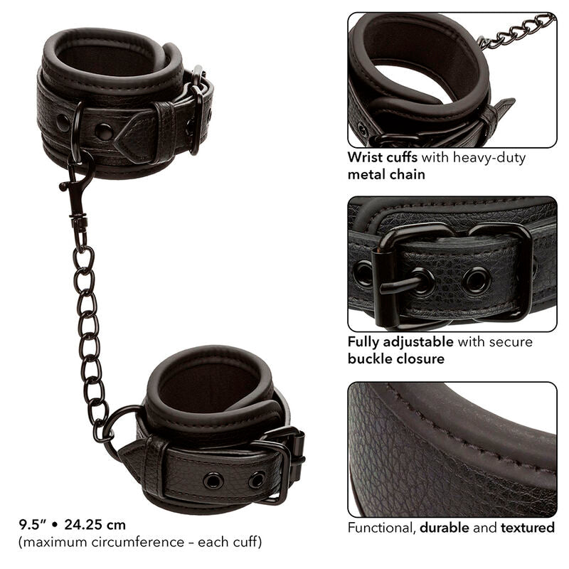 CALEXOTICS - NOCTURNAL ADJUSTABLE LEATHER WRIST CUFFS BLACK