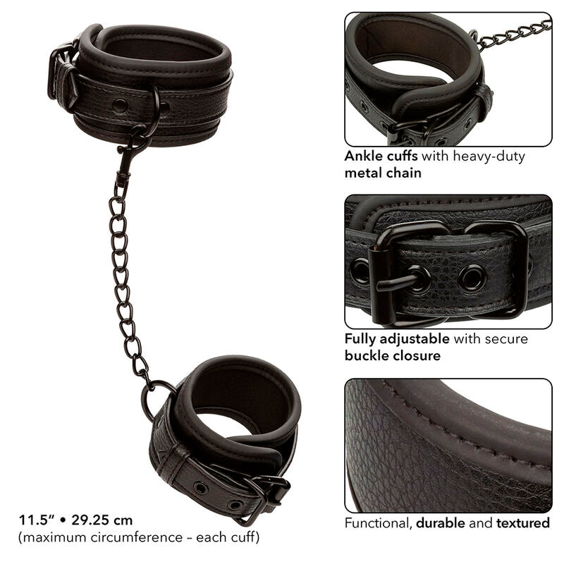 CALEXOTICS - NOCTURNAL BLACK LEATHER ADJUSTABLE ANKLE CUFFS