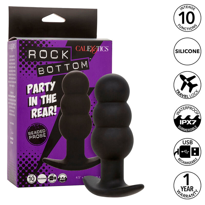 CALEXOTICS - ROCK BOTTOM PEARLED ANAL PLUG 10 VIBRATIONS BLACK SILICONE
