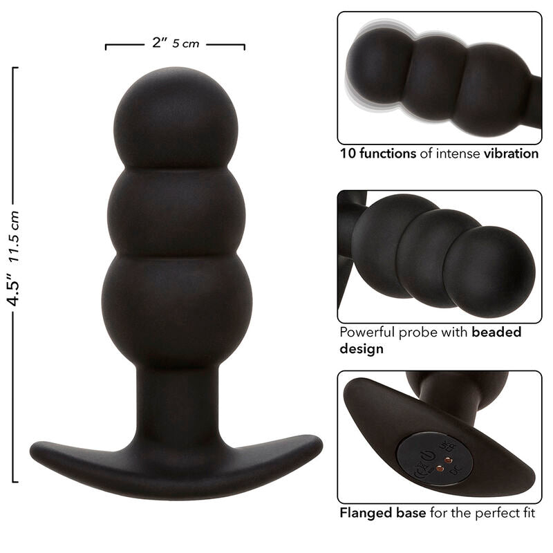CALEXOTICS - ROCK BOTTOM PEARLED ANAL PLUG 10 VIBRATIONS BLACK SILICONE