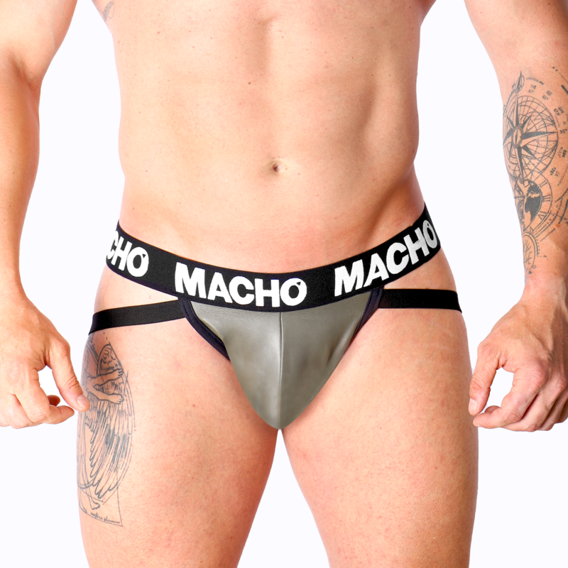 MACHO - MX27GR LEATHER JOCKSTRAP GREY BEIGE M