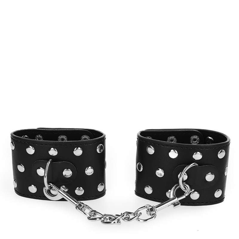 KINK - WRIST RESTRAINT CUFFS WITH SNAP CLOSURE, FULL RIVETS, BLACK, ADJUSTABLE 19-24 CM X 5.5 CM
