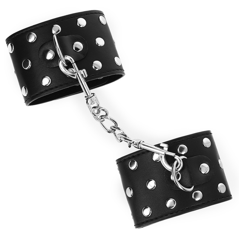 KINK - WRIST RESTRAINT CUFFS WITH SNAP CLOSURE, FULL RIVETS, BLACK, ADJUSTABLE 19-24 CM X 5.5 CM