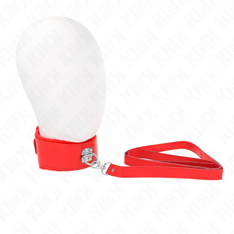 KINK - COLLAR WITH LEASH 116 CM WITH SILVER STUDS MODEL 4 RED ADJUSTABLE 40-48 CM X 6 CM