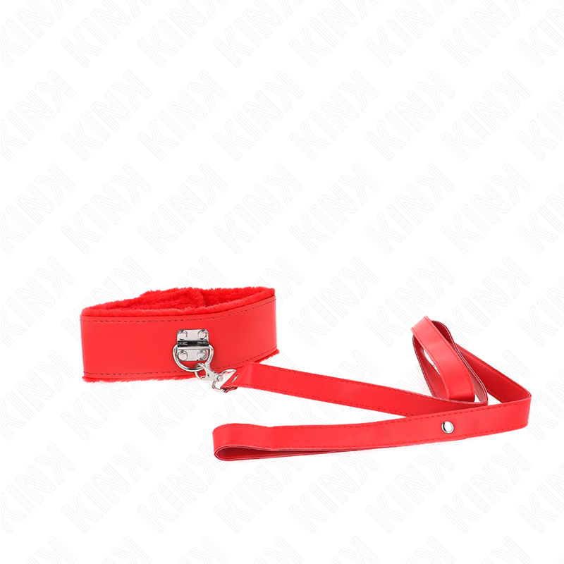 KINK - COLLAR WITH LEASH 116 CM WITH SILVER STUDS MODEL 4 RED ADJUSTABLE 40-48 CM X 6 CM