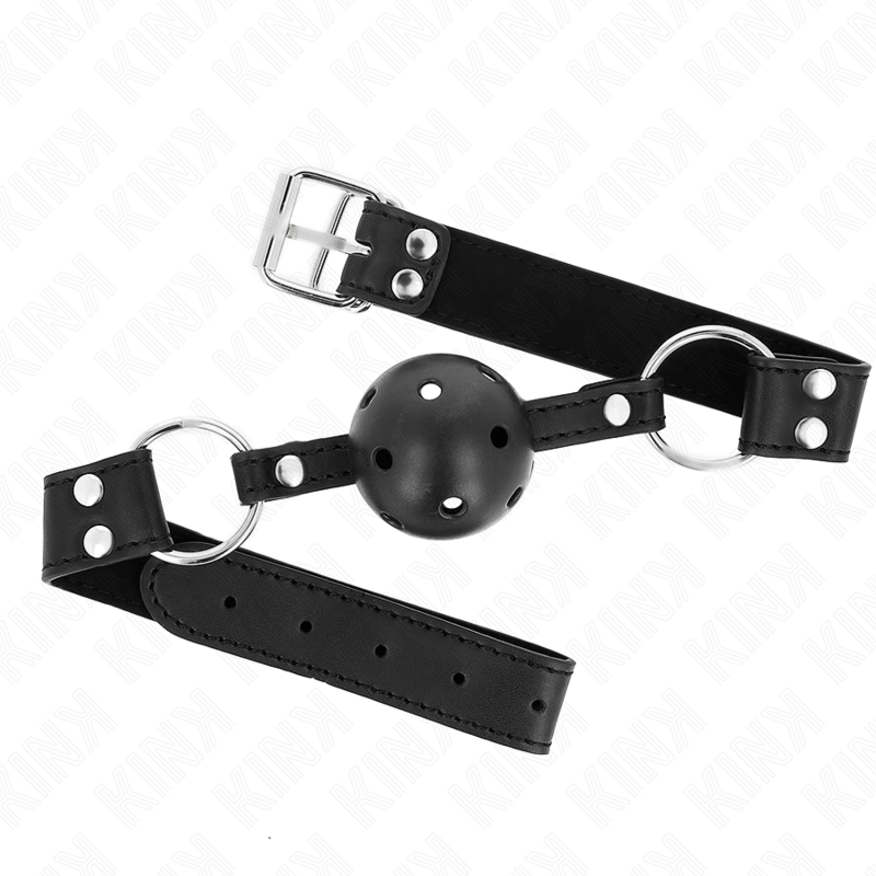 KINK - BREATHING GAG 4 CM WITH DOUBLE RIVET MODEL 1 BLACK 62.5 x 2.5 CM ADJUSTABLE 42-58 CM