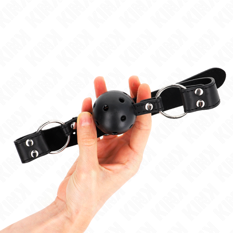 KINK - BREATHING GAG 4 CM WITH DOUBLE RIVET MODEL 1 BLACK 62.5 x 2.5 CM ADJUSTABLE 42-58 CM