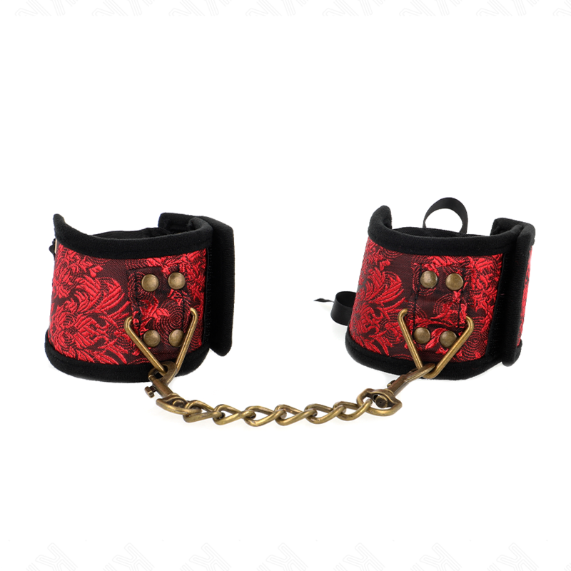 KINK - SCANDAL LACE RED-BLACK WRIST RESTRAINTS 24.5 CM X 6.5 CM
