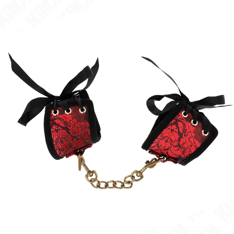 KINK - SCANDAL LACE RED-BLACK WRIST RESTRAINTS 24.5 CM X 6.5 CM