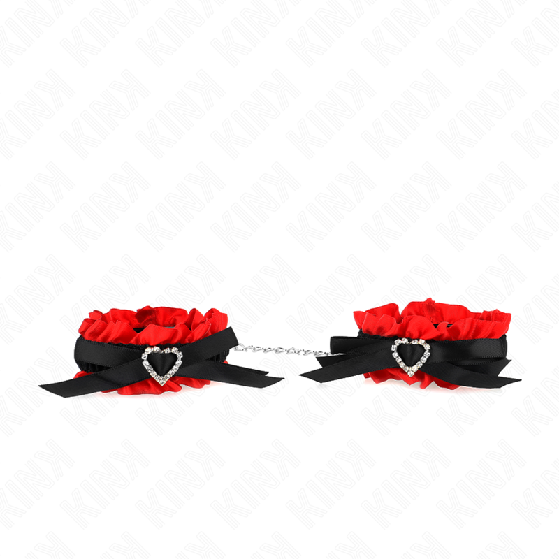 KINK - ELASTIC LACE WRIST CUFFS WITH ADJUSTABLE RED HEART DETAILS 22-35 CM