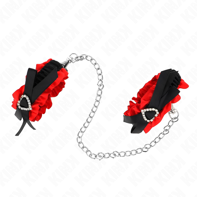 KINK - ELASTIC LACE WRIST CUFFS WITH ADJUSTABLE RED HEART DETAILS 22-35 CM