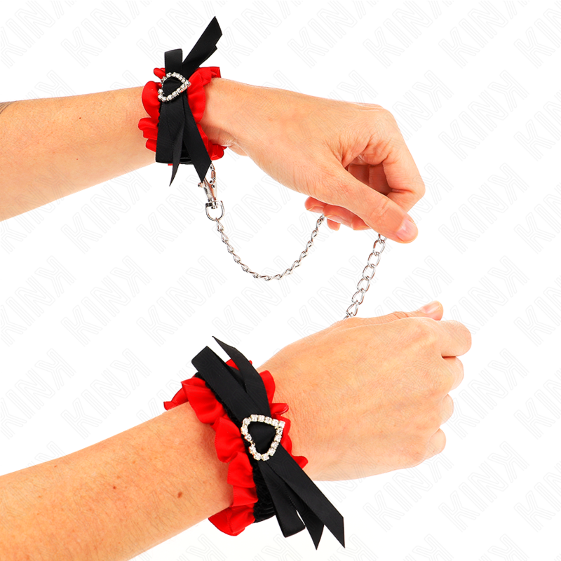 KINK - ELASTIC LACE WRIST CUFFS WITH ADJUSTABLE RED HEART DETAILS 22-35 CM