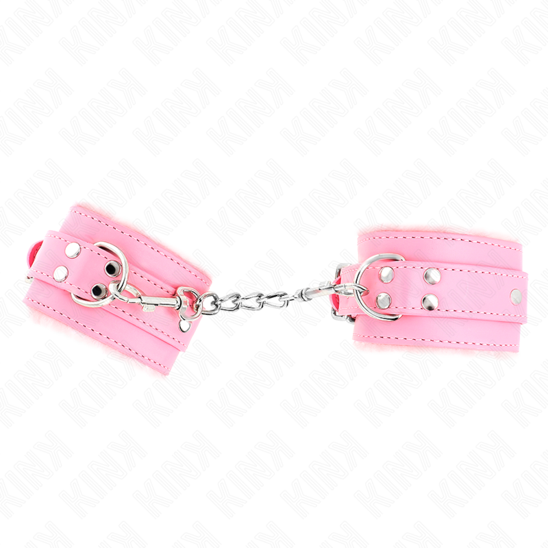 KINK - PINK FUR LINED WRIST RESTRAINTS WITH ADJUSTABLE PINK BELT 17-29 CM X 6 CM
