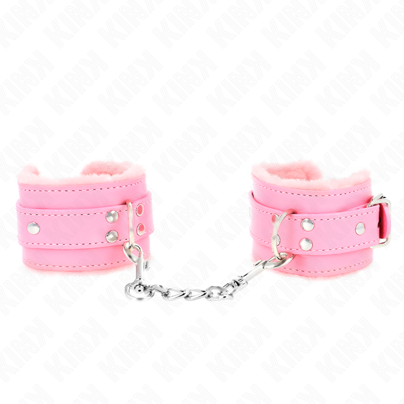 KINK - PINK FUR LINED WRIST RESTRAINTS WITH ADJUSTABLE PINK BELT 17-29 CM X 6 CM
