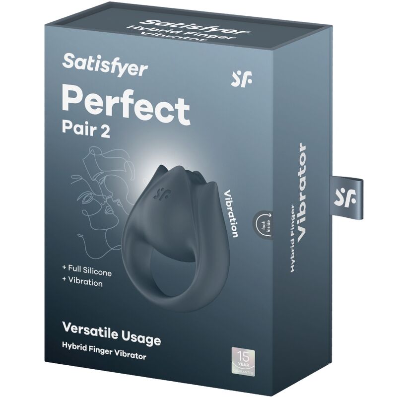 SATISFYER - PERFECT PAIR 2 MULTIVIBRATOR 2-IN-1 COCK RING AND FINGER VIBRATOR GRAY