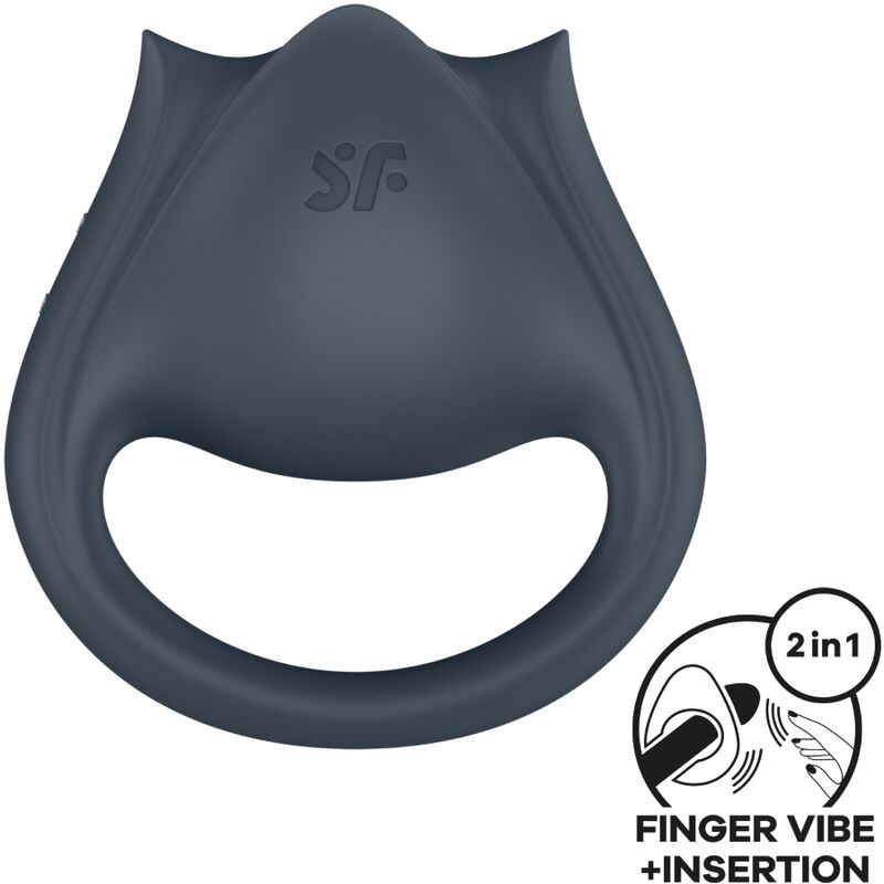 SATISFYER - PERFECT PAIR 2 MULTIVIBRATOR 2-IN-1 COCK RING AND FINGER VIBRATOR GRAY