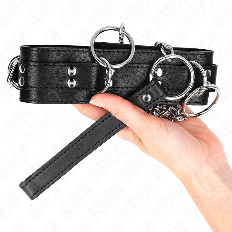 KINK - SLAVE COLLAR 3 RINGS WITH STRAP 80 CM 53 X 5 CM