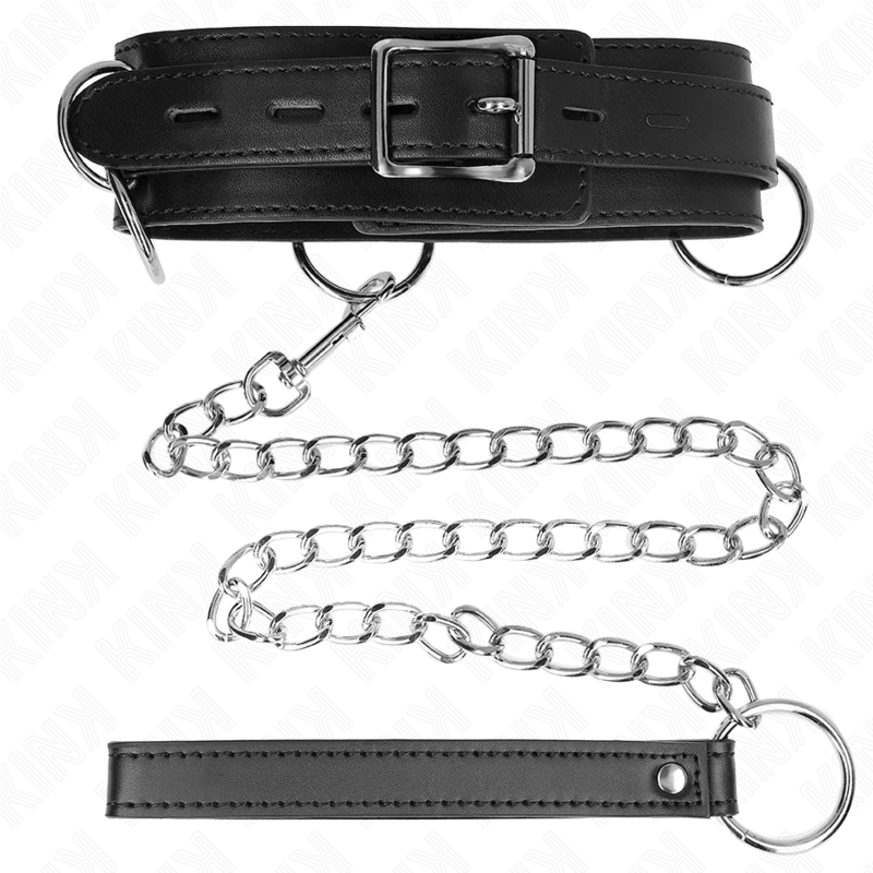 KINK - SLAVE COLLAR 3 RINGS WITH STRAP 80 CM 53 X 5 CM