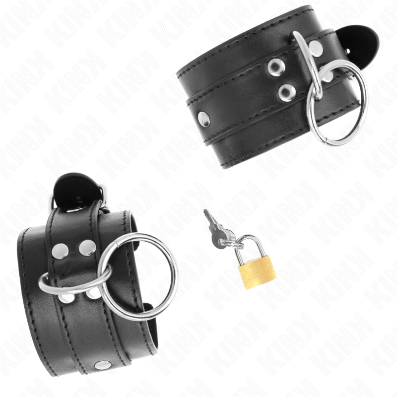 KINK - BLACK ADJUSTABLE O-RING LOCKED WRIST CUFFS 20-28 CM X 5.5 CM