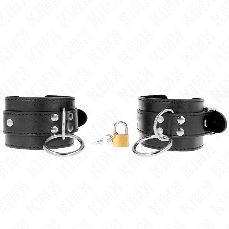 KINK - BLACK ADJUSTABLE O-RING LOCKED WRIST CUFFS 20-28 CM X 5.5 CM