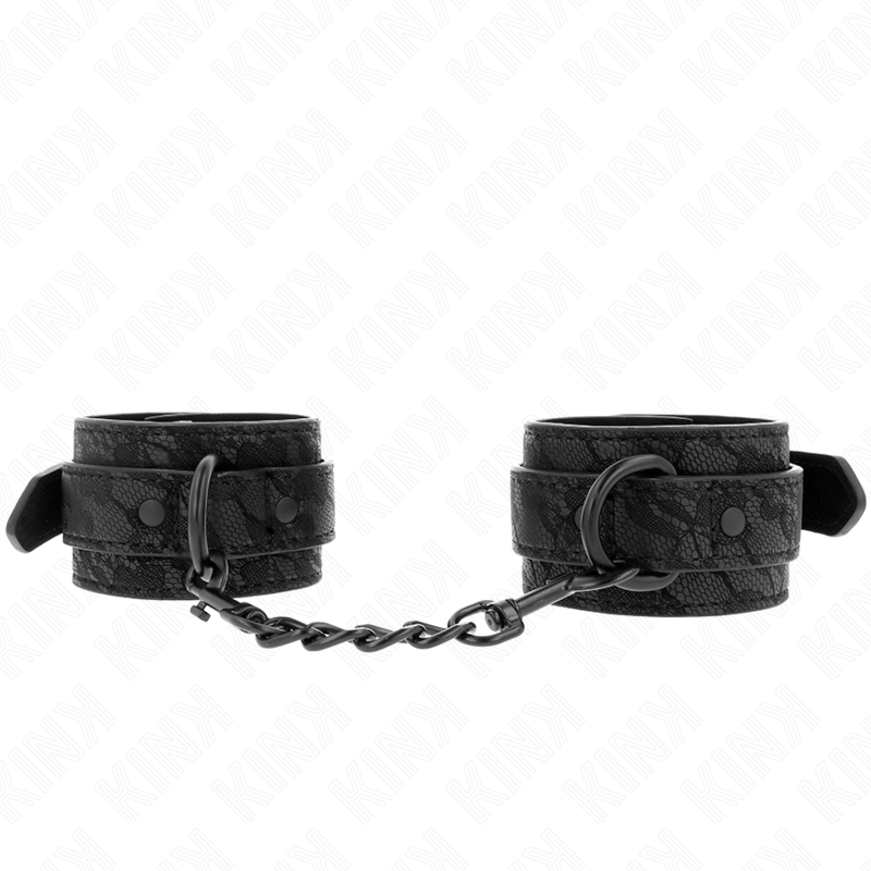 KINK - BLACK ADJUSTABLE DARK LACE-COVERED WRIST CUFFS 19-26 CM