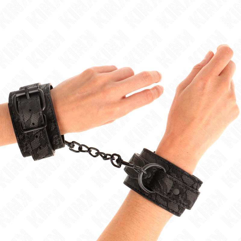KINK - BLACK ADJUSTABLE DARK LACE-COVERED WRIST CUFFS 19-26 CM