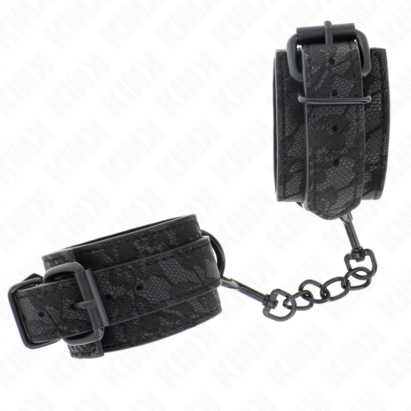 KINK - BLACK ADJUSTABLE DARK LACE-COVERED WRIST CUFFS 19-26 CM