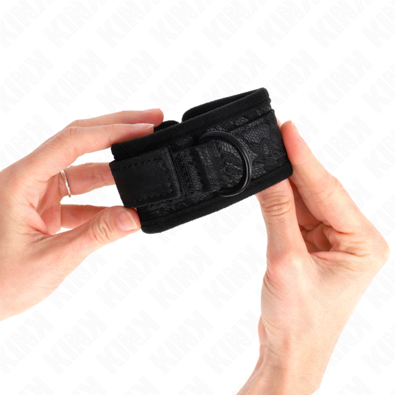 KINK - DARK LACE COVERED NEOPRENE CUFFS ADJUSTABLE BLACK 20-29 CM X 5 CM