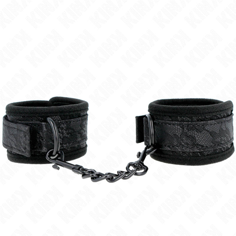 KINK - DARK LACE COVERED NEOPRENE CUFFS ADJUSTABLE BLACK 20-29 CM X 5 CM
