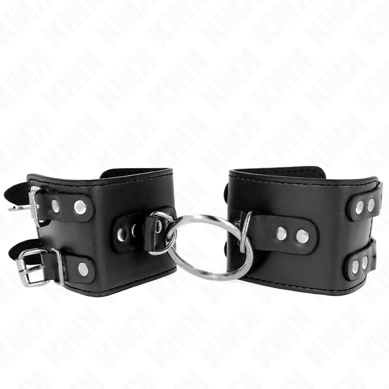 KINK - FIXED WRIST RESTRAINTS WITH RING AND ADJUSTABLE STUDS BLACK 17-22 CM X 6.5 CM
