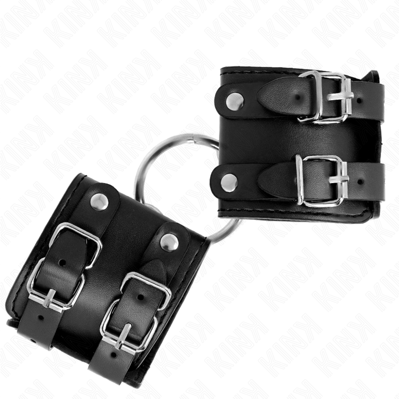 KINK - FIXED WRIST RESTRAINTS WITH RING AND ADJUSTABLE STUDS BLACK 17-22 CM X 6.5 CM