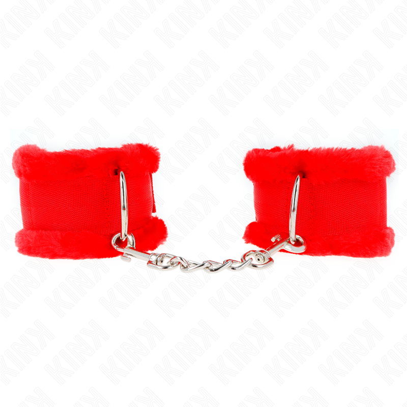KINK - RED FUR-LINED ADJUSTABLE WRIST CUFFS 17-31 CM X 7 CM