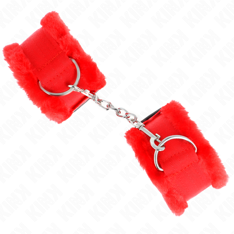 KINK - RED FUR-LINED ADJUSTABLE WRIST CUFFS 17-31 CM X 7 CM