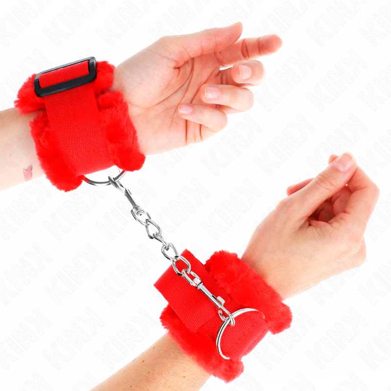 KINK - RED FUR-LINED ADJUSTABLE WRIST CUFFS 17-31 CM X 7 CM