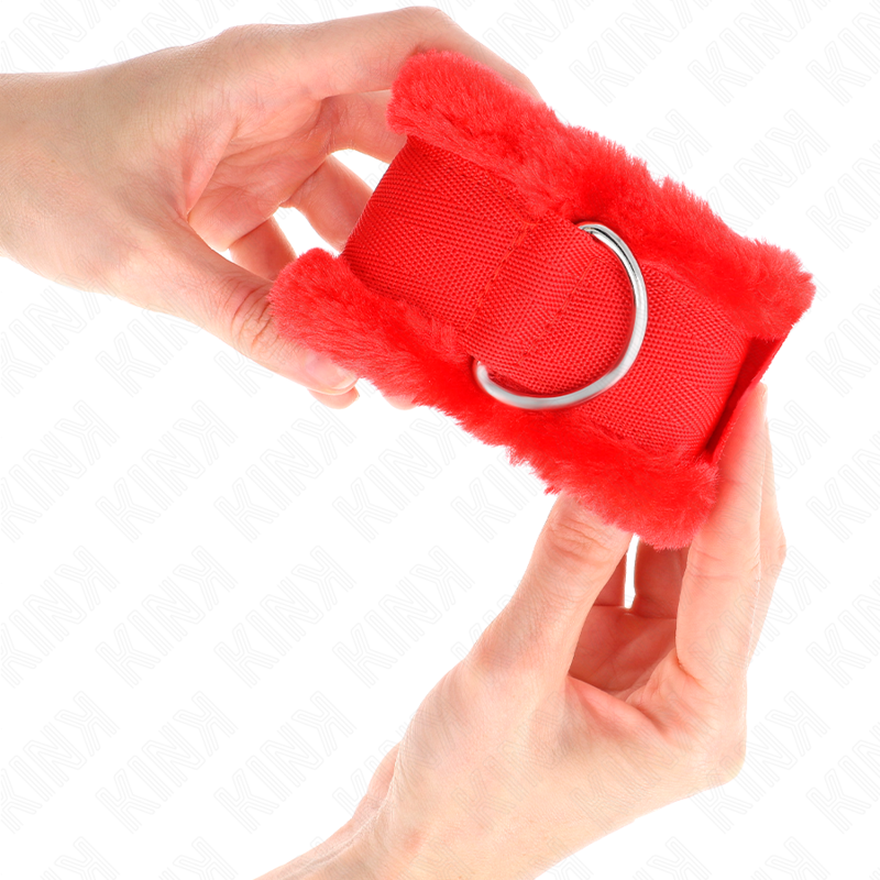 KINK - RED FUR-LINED ADJUSTABLE WRIST CUFFS 17-31 CM X 7 CM