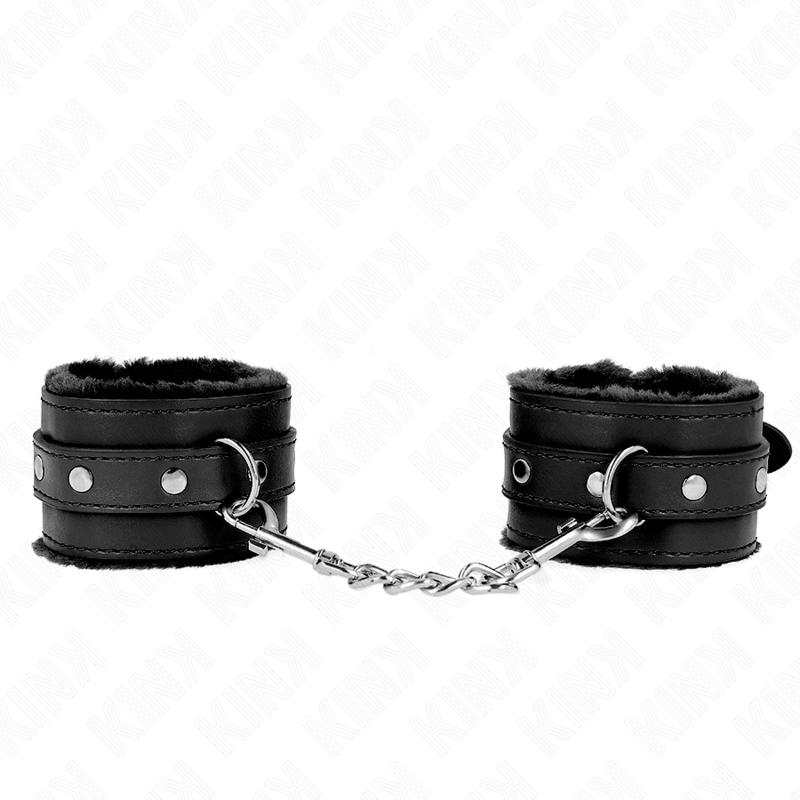 KINK - BLACK PREMIUM FUR-LINED WRIST CUFFS WITH ADJUSTABLE BLACK STRAP 17-29 CM X 6 CM