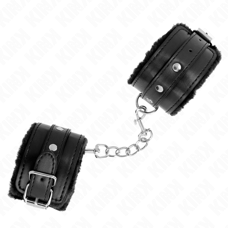 KINK - BLACK PREMIUM FUR-LINED WRIST CUFFS WITH ADJUSTABLE BLACK STRAP 17-29 CM X 6 CM