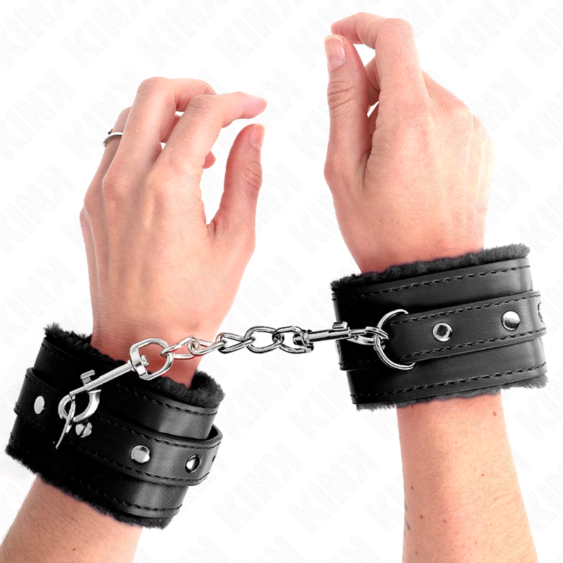 KINK - BLACK PREMIUM FUR-LINED WRIST CUFFS WITH ADJUSTABLE BLACK STRAP 17-29 CM X 6 CM