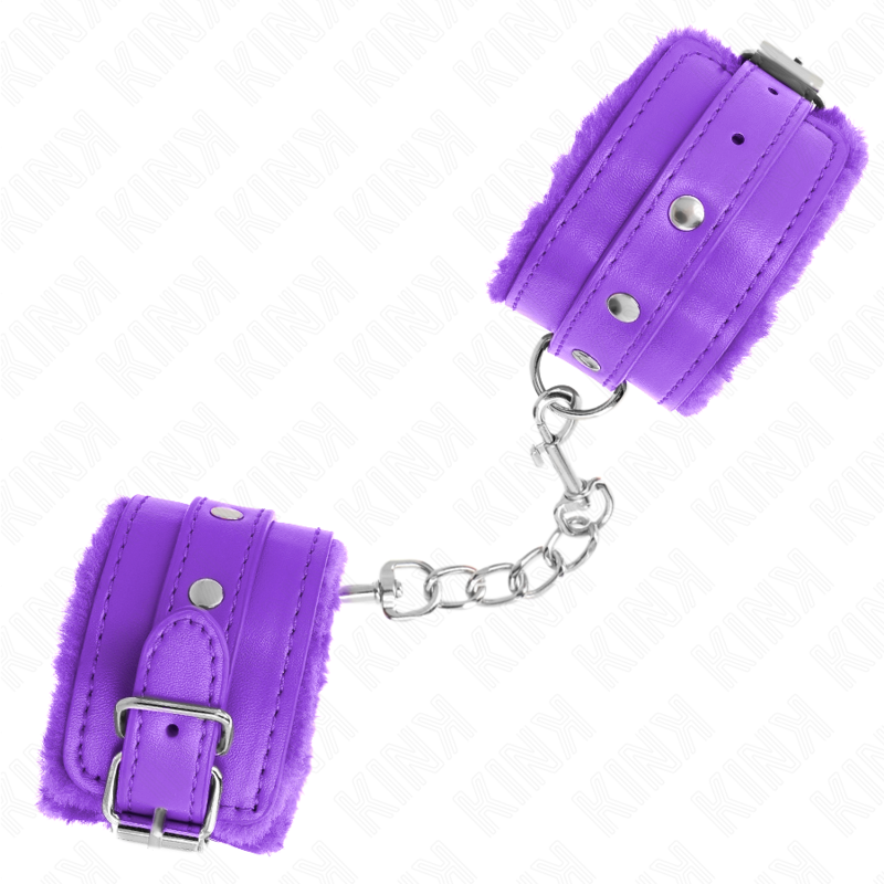 KINK - PREMIUM PURPLE FUR LINED WRIST RESTRAINTS WITH ADJUSTABLE PURPLE BELT 17-29 CM X 6 CM