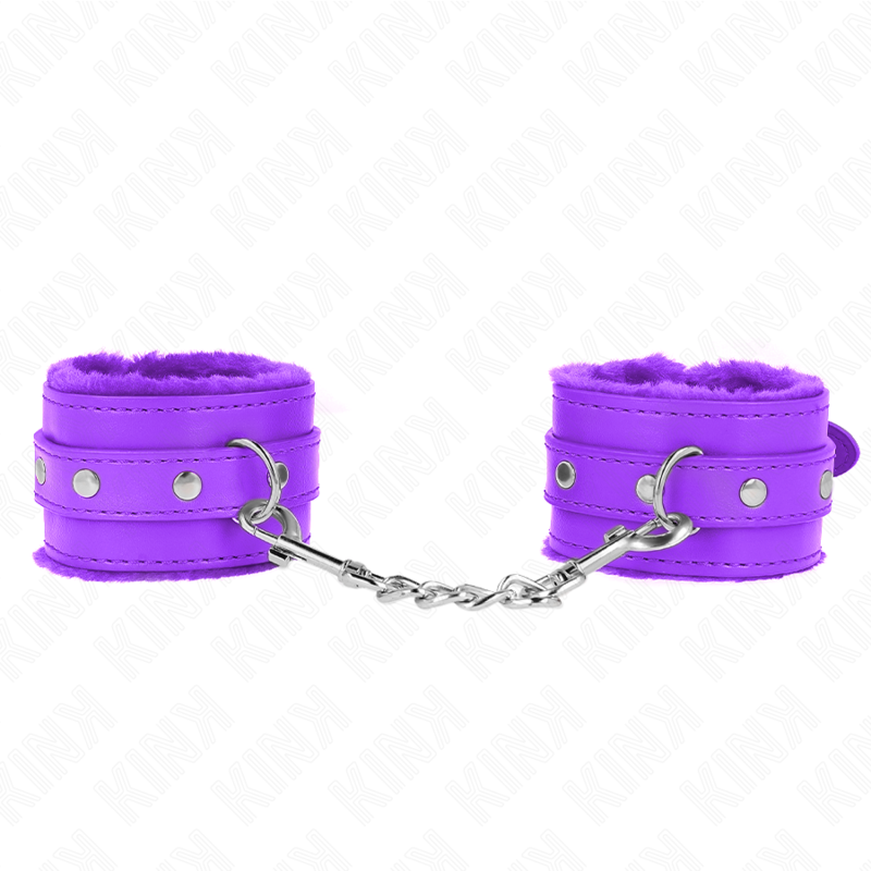 KINK - PREMIUM PURPLE FUR LINED WRIST RESTRAINTS WITH ADJUSTABLE PURPLE BELT 17-29 CM X 6 CM