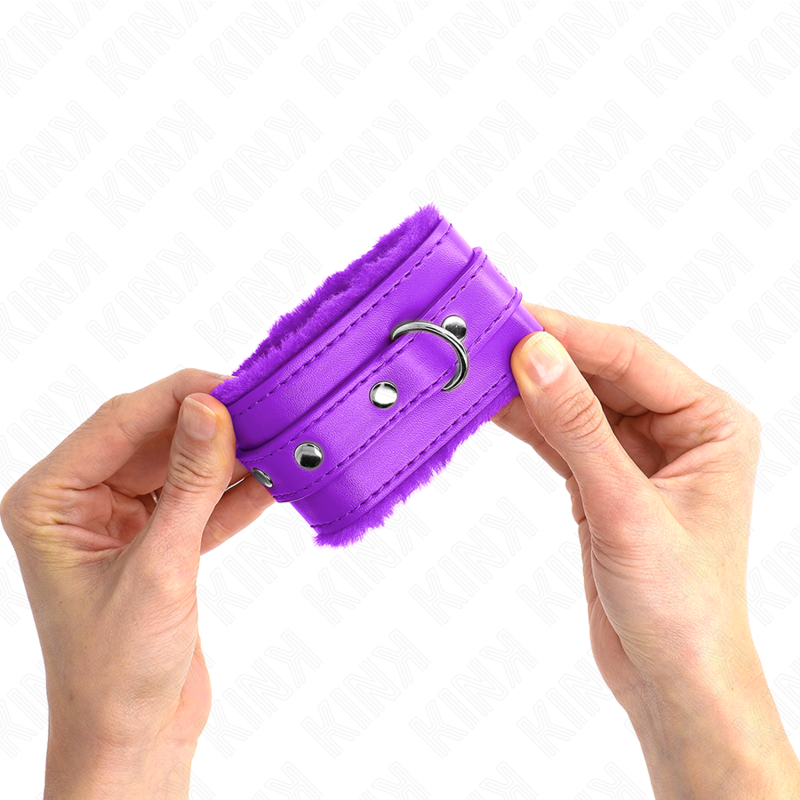 KINK - PREMIUM PURPLE FUR LINED WRIST RESTRAINTS WITH ADJUSTABLE PURPLE BELT 17-29 CM X 6 CM