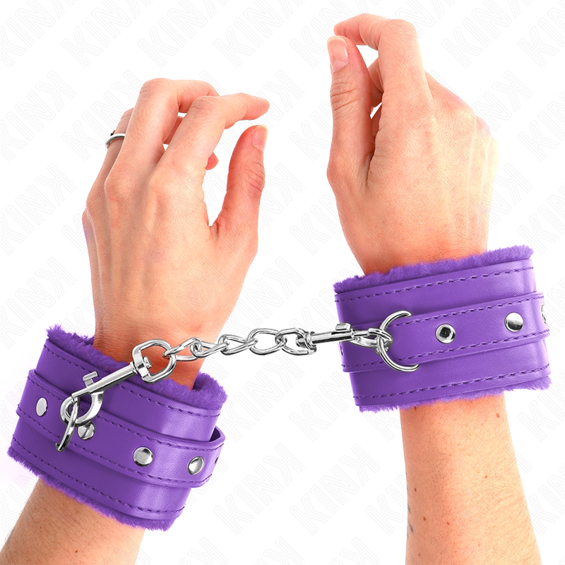 KINK - PREMIUM PURPLE FUR LINED WRIST RESTRAINTS WITH ADJUSTABLE PURPLE BELT 17-29 CM X 6 CM