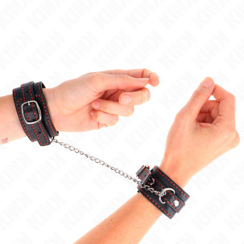 KINK - BLACK WRIST RESTRAINTS WITH RED ADJUSTABLE LINING 14-24 CM X 3.5 CM