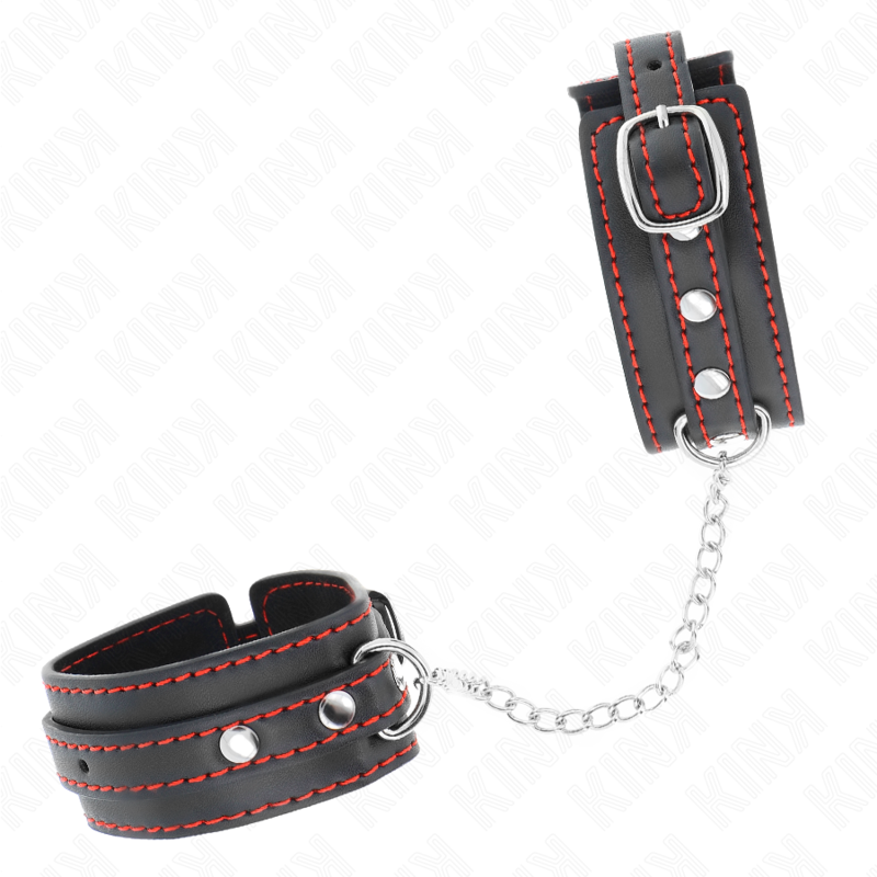 KINK - BLACK WRIST RESTRAINTS WITH RED ADJUSTABLE LINING 14-24 CM X 3.5 CM