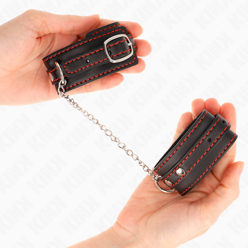 KINK - BLACK WRIST RESTRAINTS WITH RED ADJUSTABLE LINING 14-24 CM X 3.5 CM