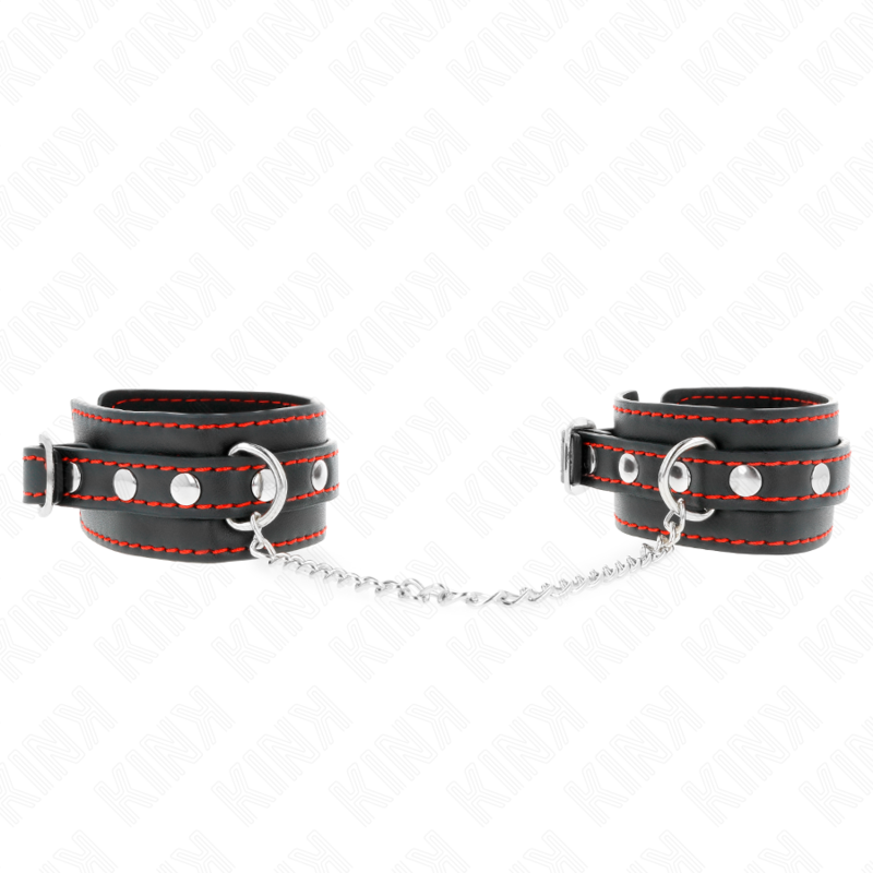 KINK - BLACK WRIST RESTRAINTS WITH RED ADJUSTABLE LINING 14-24 CM X 3.5 CM