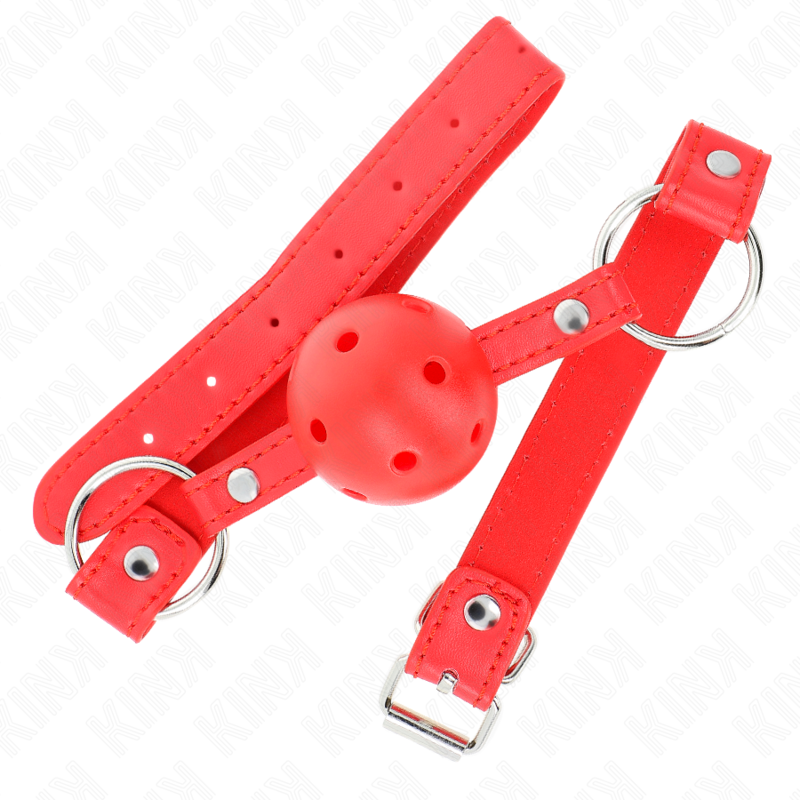 KINK - BREATHING GAG 4 CM WITH DOUBLE RIVET MODEL 1 RED 62.5 x 2.5 CM ADJUSTABLE 42-58 CM